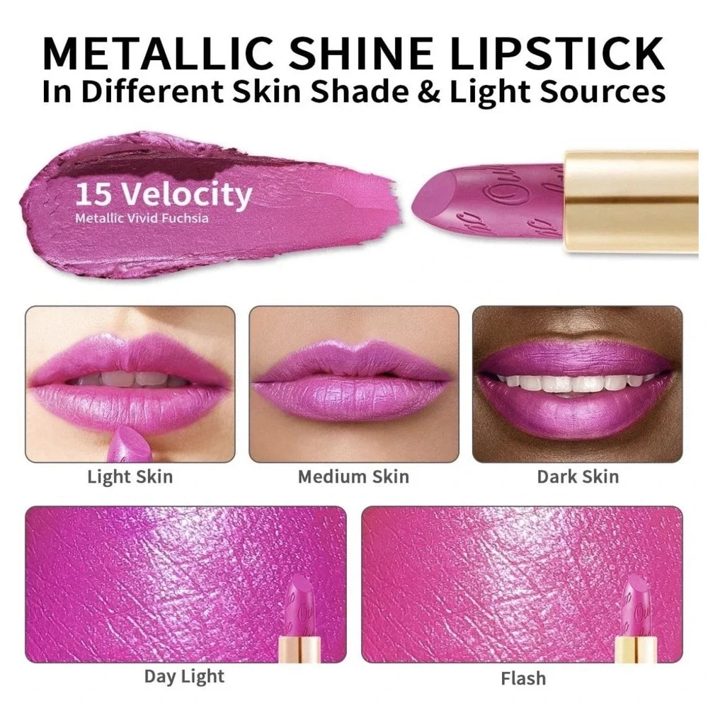 Oulac Lipstick Barbie Pink Metallic Velocity 3D Shine Lightweight Hydrating 15